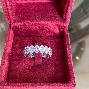 AAA CZ Oval Eternity Band Sterling Silver Rhodium Plated Size 6.5–7 Custom